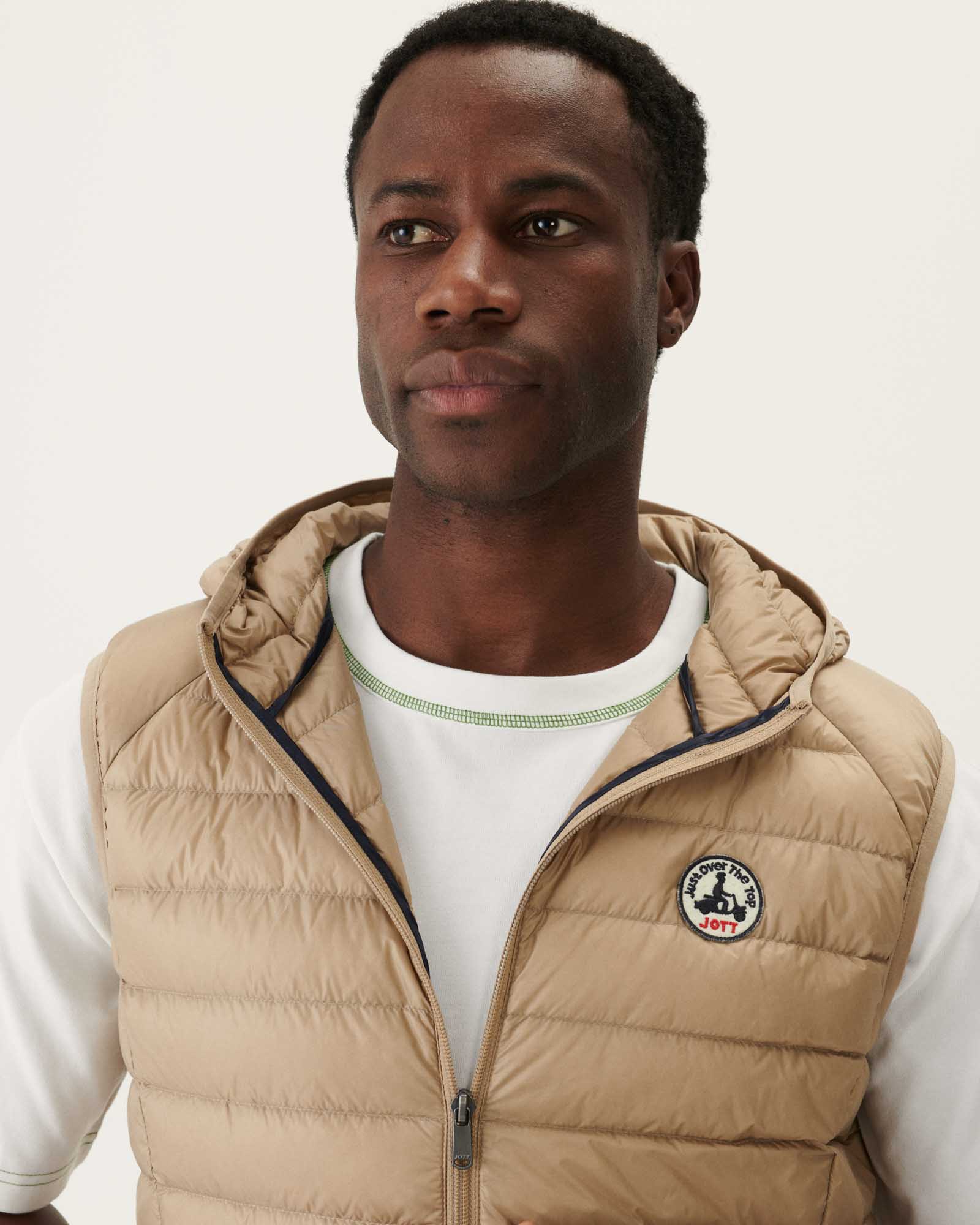 Doudoune sans manches à capuche Beige Pat