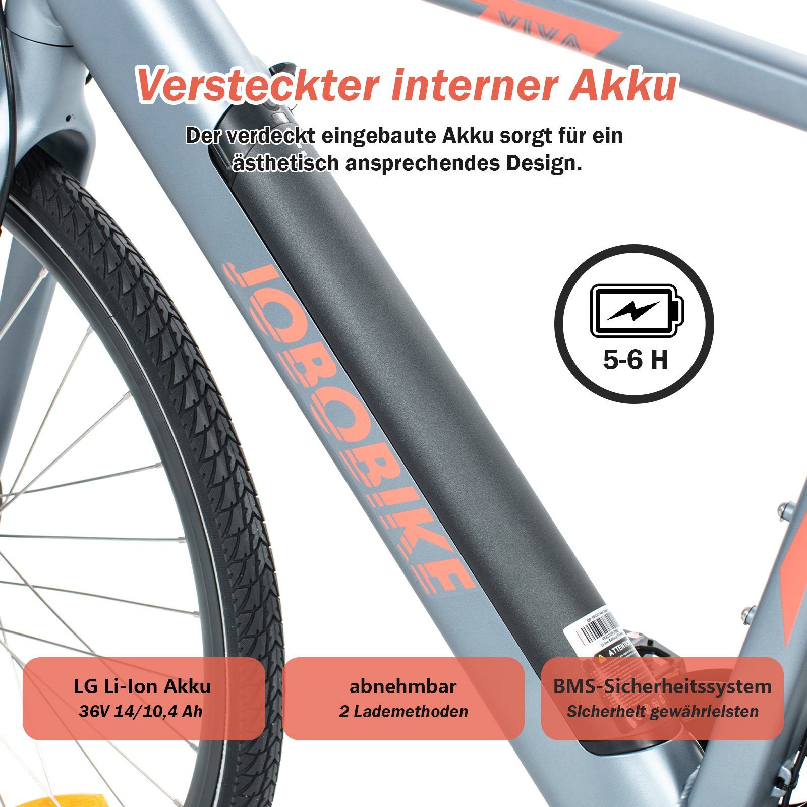 JOBOBIKE E-Bike 27,5 Zoll E-Trekking Viva mit 36V 10,4/14Ah LG Akku, 7 Gang Shimano, Kettenschaltung, Heckmotor, 375,00 Wh Akku, (Elektrofahrräder mit abnehmbar Akku), City-Pedelec für Damen Herren 160 - 185 cm