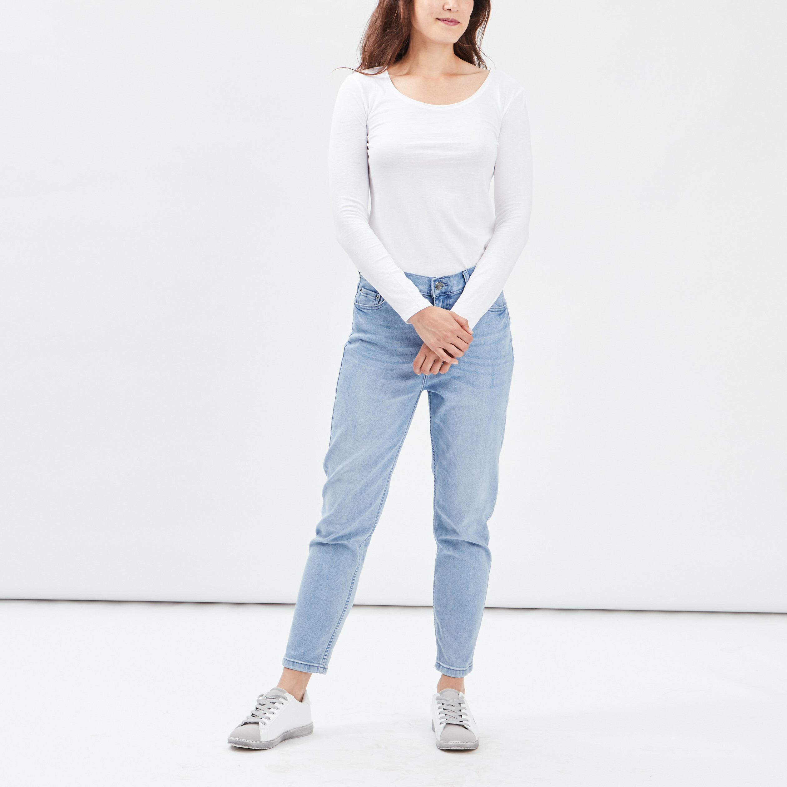 T-shirt coton manches longues blanc femme | La Halle