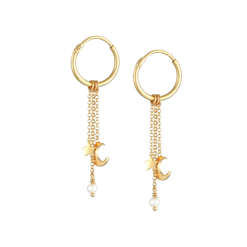 Elli Elli Boucles d'Oreilles Blogueuse créole de tendance astro-lunaire avec des perle Boucles d'oreilles