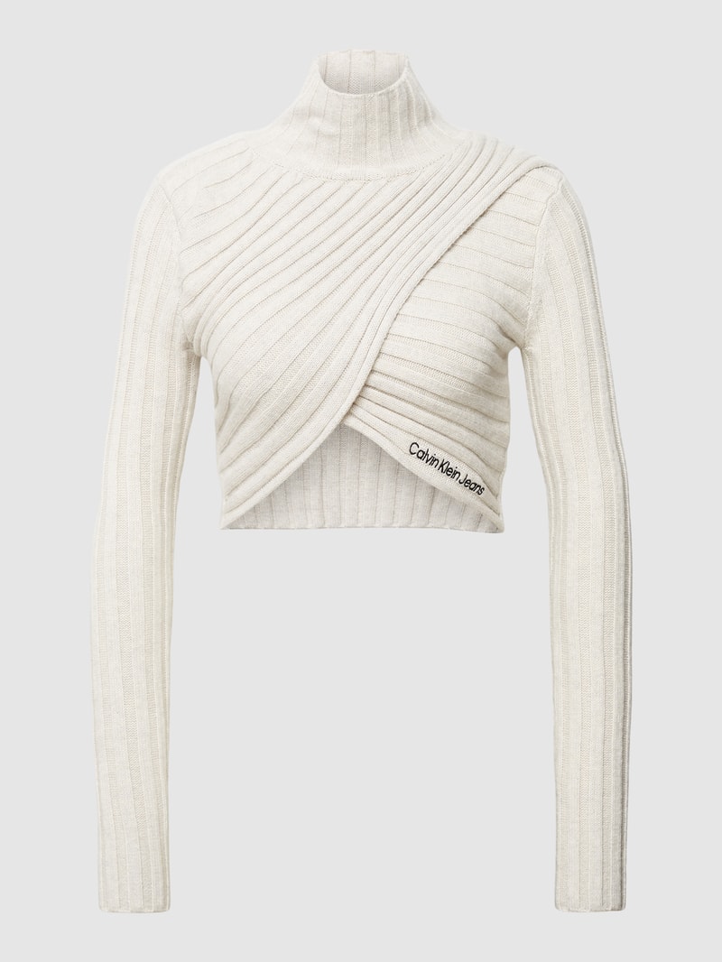 Cropped Longsleeve in Strick-Optik Modell 'WRAP' in offwhite