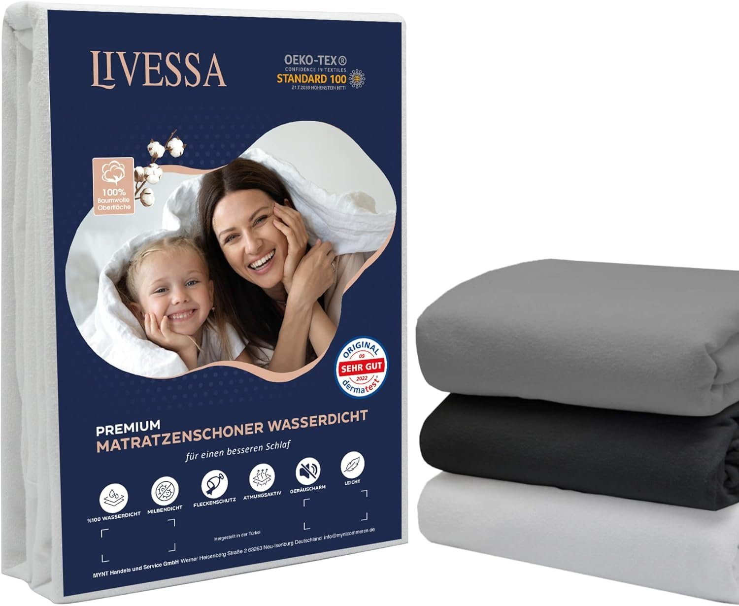 Matratzenschutzbezug Matratzenschoner Jersey Spannbettlaken (2in1) livessa, Spannbettlaken wasserdicht Spannbetttuch, Inkontinenz Nässeschutz
