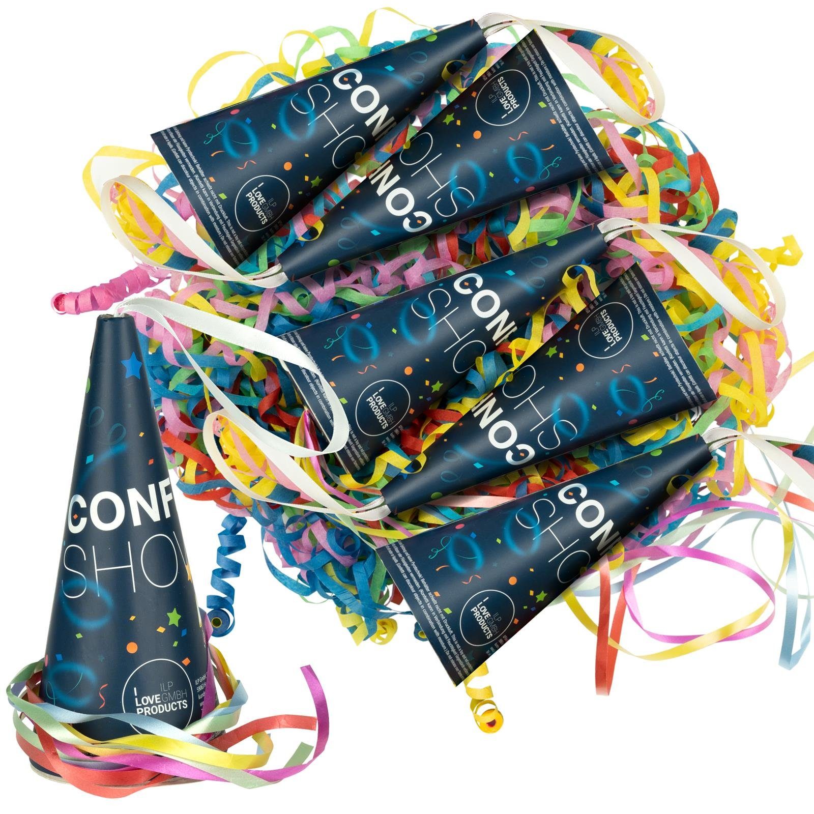ILP Konfetti 6x Party Popper Hut, Konfettikanone ohne Knall - Bunter Partyspaß - 15,5 cm