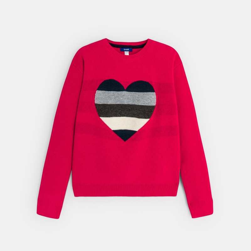 Pull motif cœur rose Fille