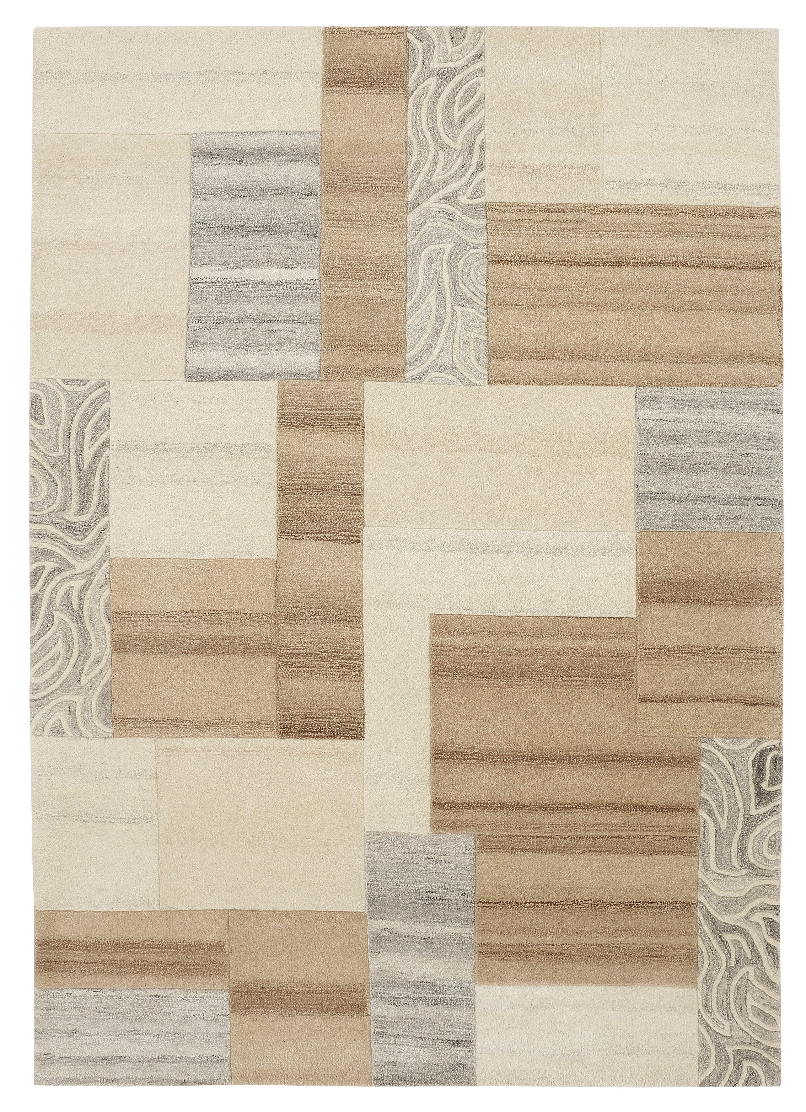 Wollteppich Lola, THEKO, rechteckig, Höhe: 12 mm, reine Wolle, Patchwork Design, handgetuftet, Wohnzimmer, Schlafzimmer