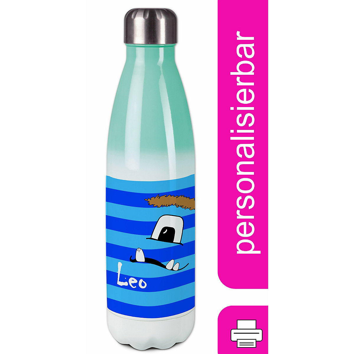 Edelstahl Kinder Thermoflasche / Trinkflasche bunt Monster Streifen Farbe blau Spülmaschinenfest, Auslaufsicher, Bruchfest, Doppelwandig, Für Heißgetränke geeignet, Mit Deckel, Isoliert