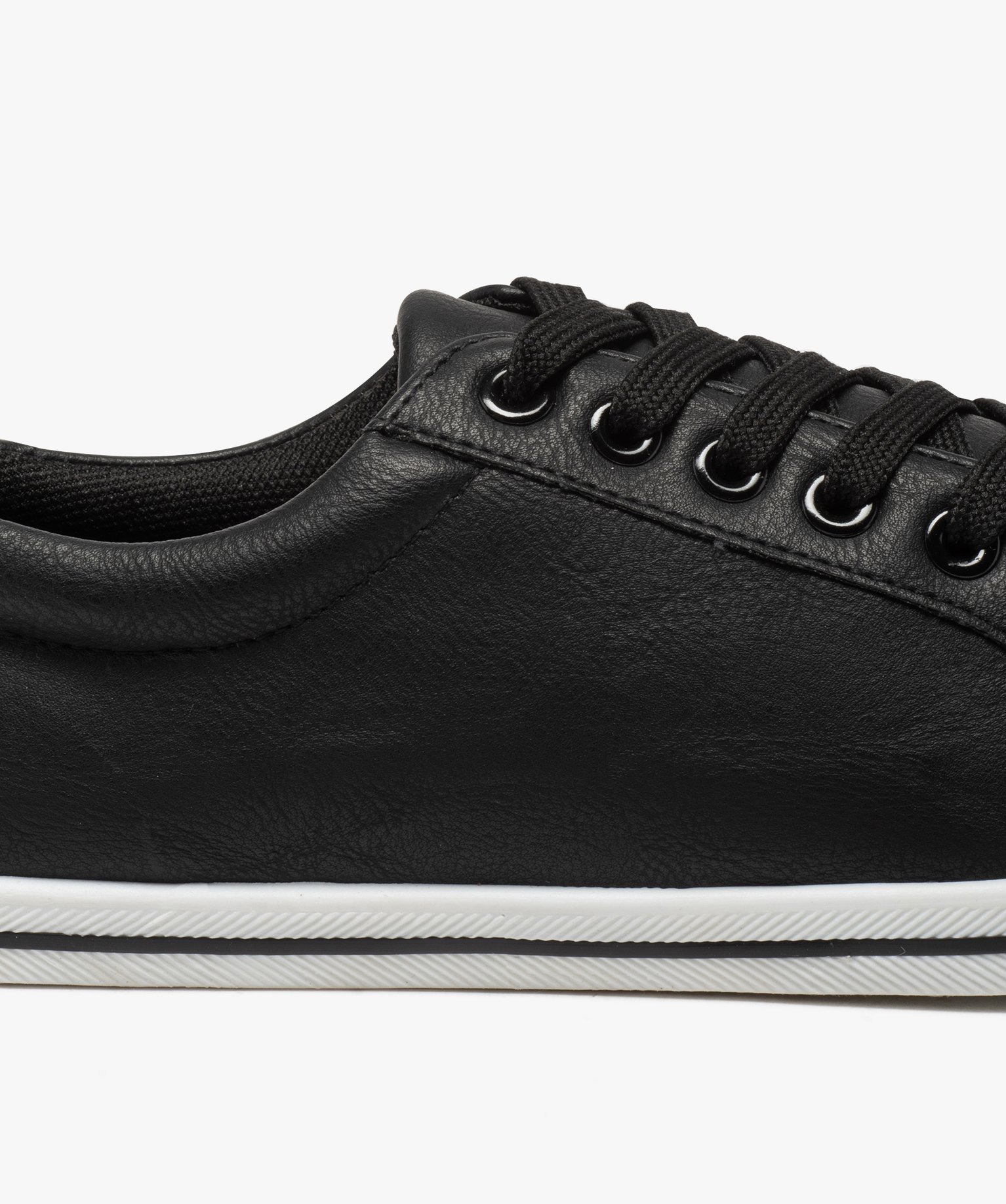 Baskets femme unies à semelle fine et fermeture lacets noir | GEMO