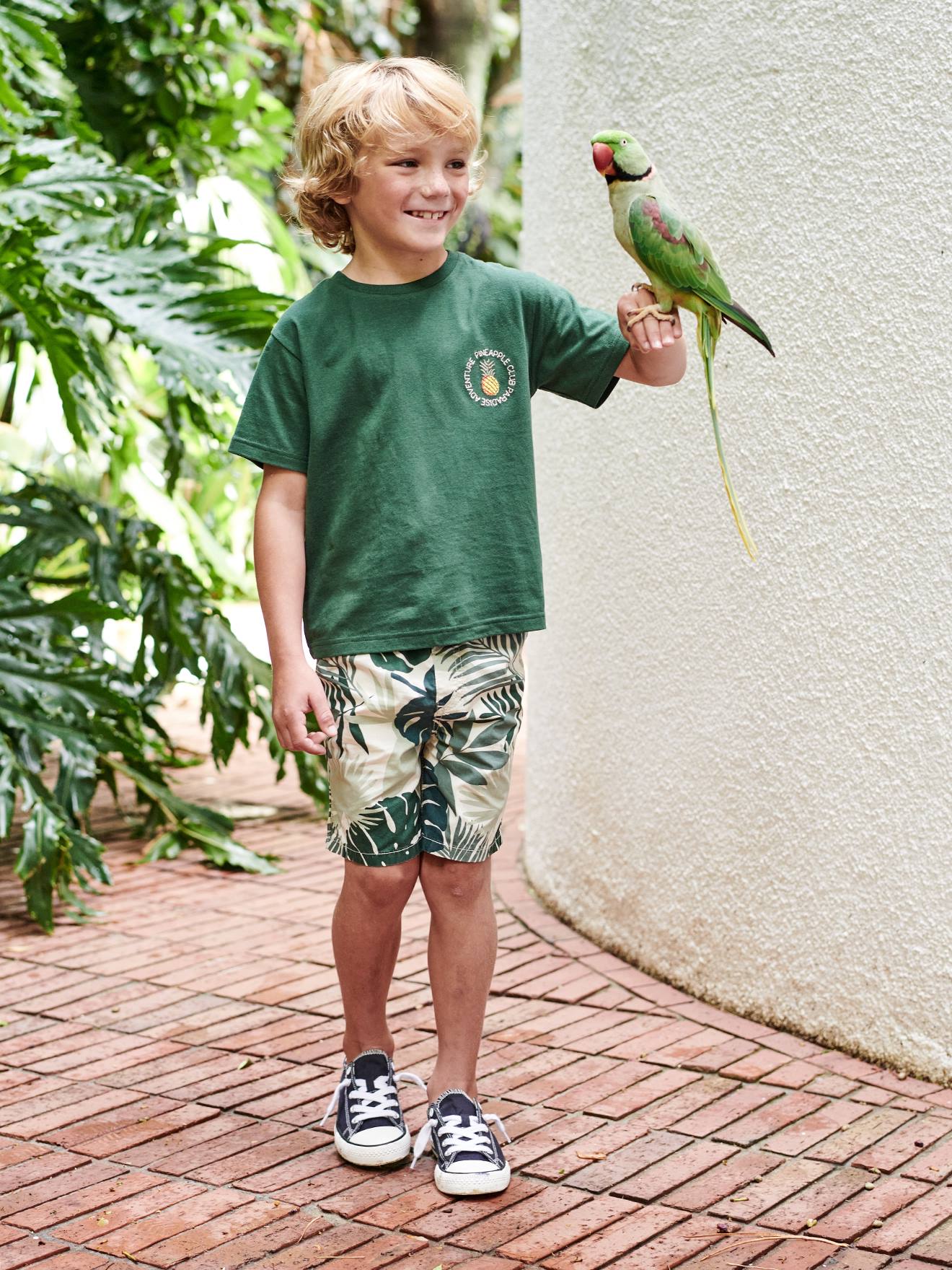 T-shirt ananas brodé poitrine garçon vert sapin
