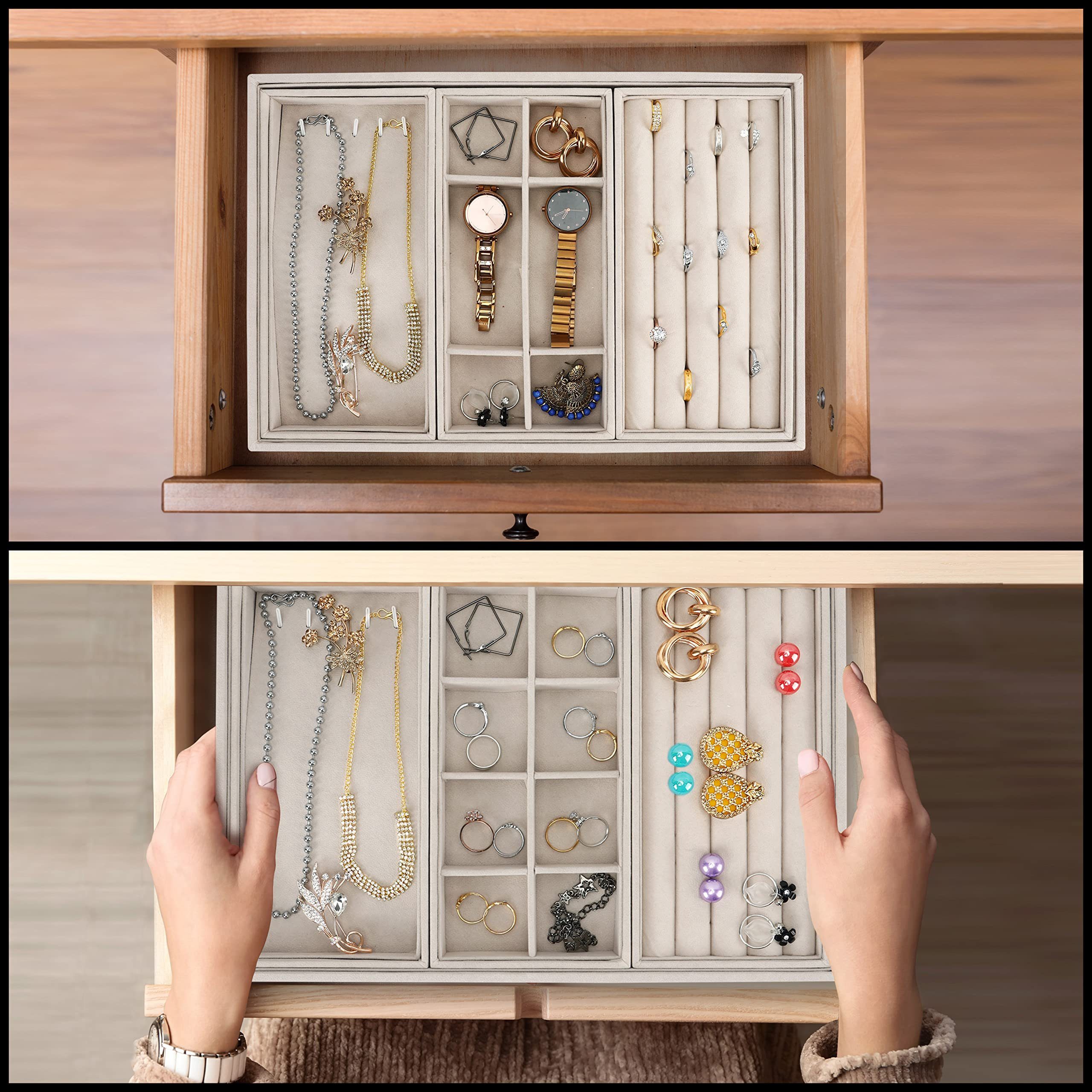Belle Vous Schmuckständer Cremefarbener Schubladeneinsatz für Schmucktabletts (4er Set), Schmucktablett Creme Schubladeneinsatz (4er Pack)