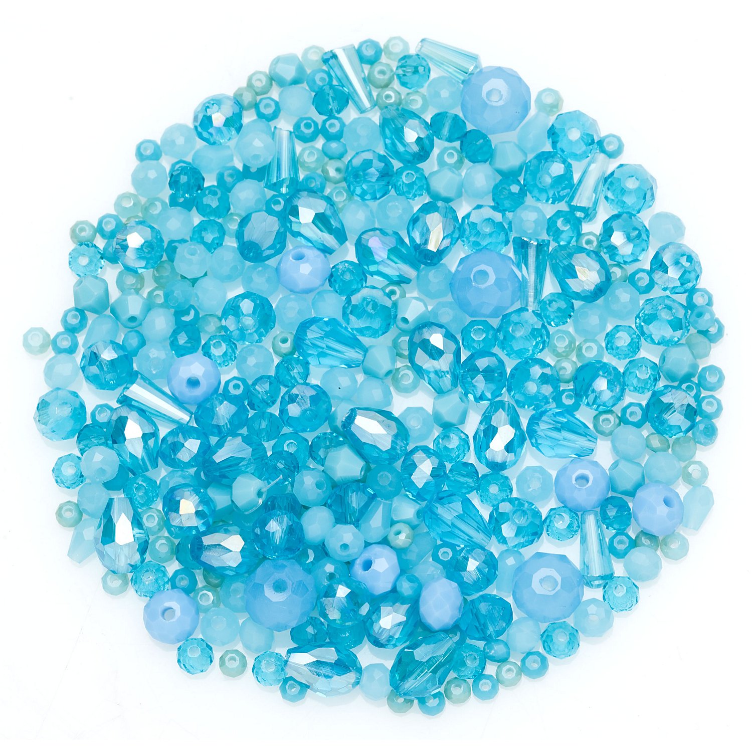 Facettierte Glasperlen, türkis, 3–9 mm, 25 g