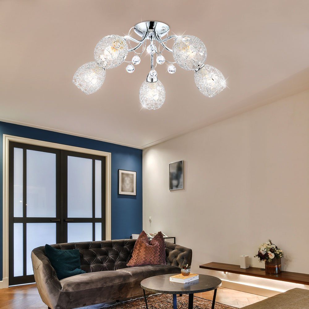 etc-shop LED Kugelleuchte, Leuchtmittel nicht inklusive, Deckenleuchte Kristall Deckenlampe Beleuchtung Chromgeflecht Licht