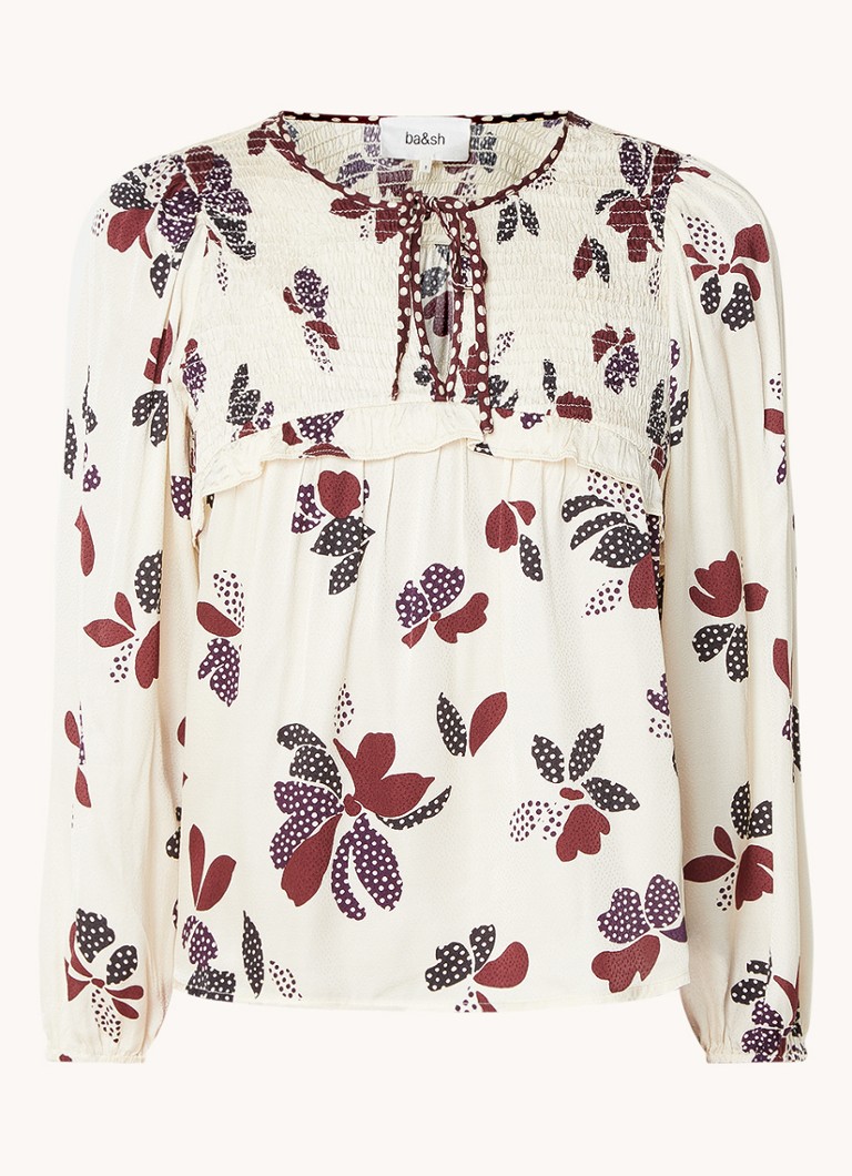 ba&sh Diky satin tunic with floral print and smocking
