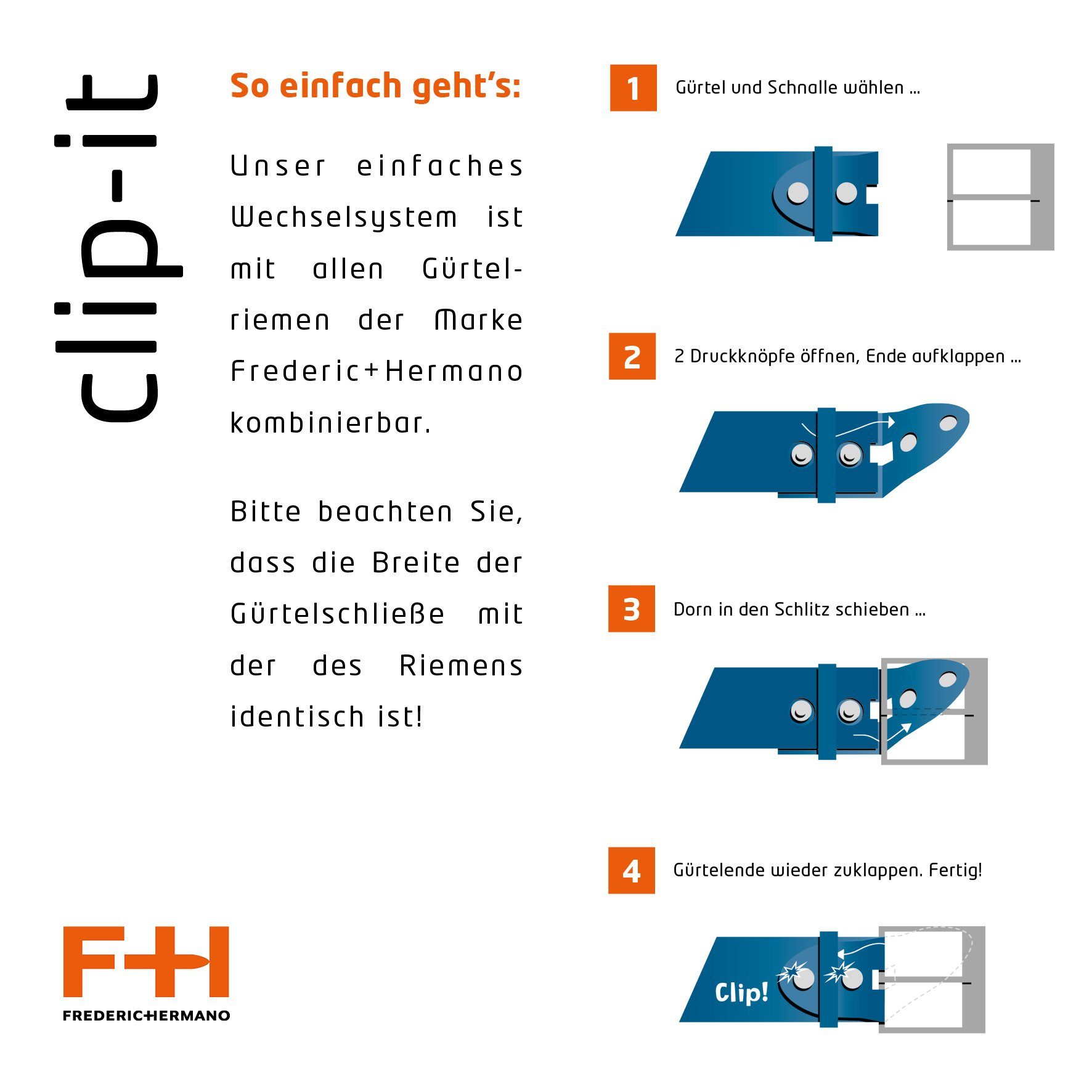 FREDERIC HERMANO Gürtelschnalle 10mm Metall Gold - Buckle Clip für 1,0 cm Gürtelbreite - 324507700020