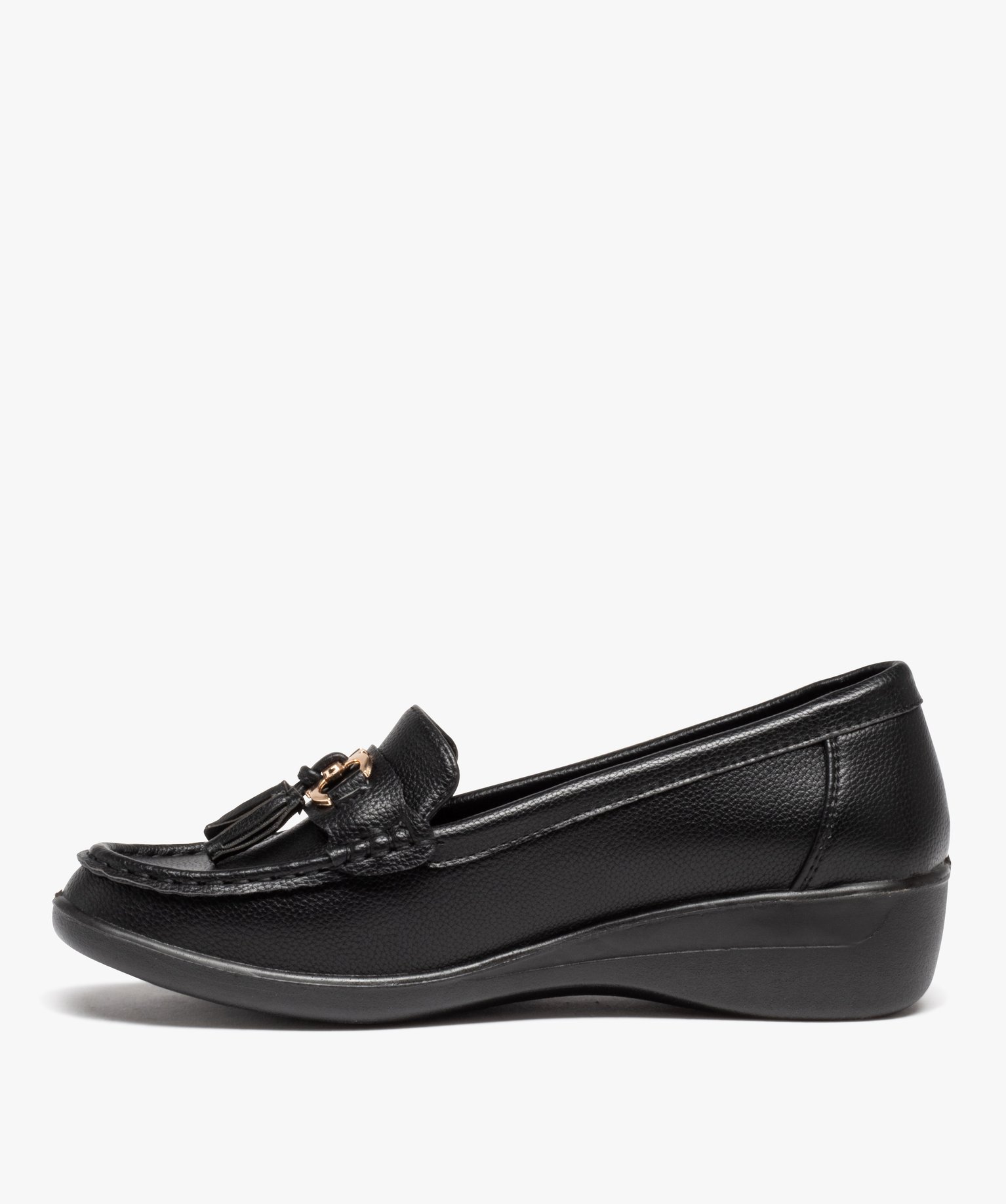 Mocassins femme confort à pampilles avec semelle compensée noir | GEMO