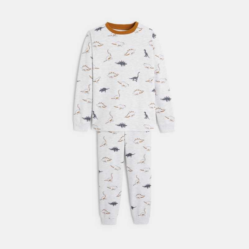 Pyjama 2 pièces en jersey motifs dinosaures gris garçon