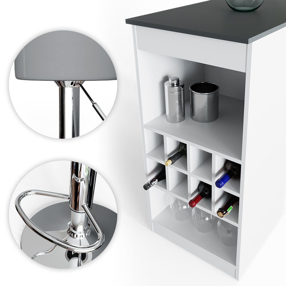 Vicco Bartisch Bartresen Stehtisch Tresentisch ROSS Weiß Anthrazit inkl. Hocker