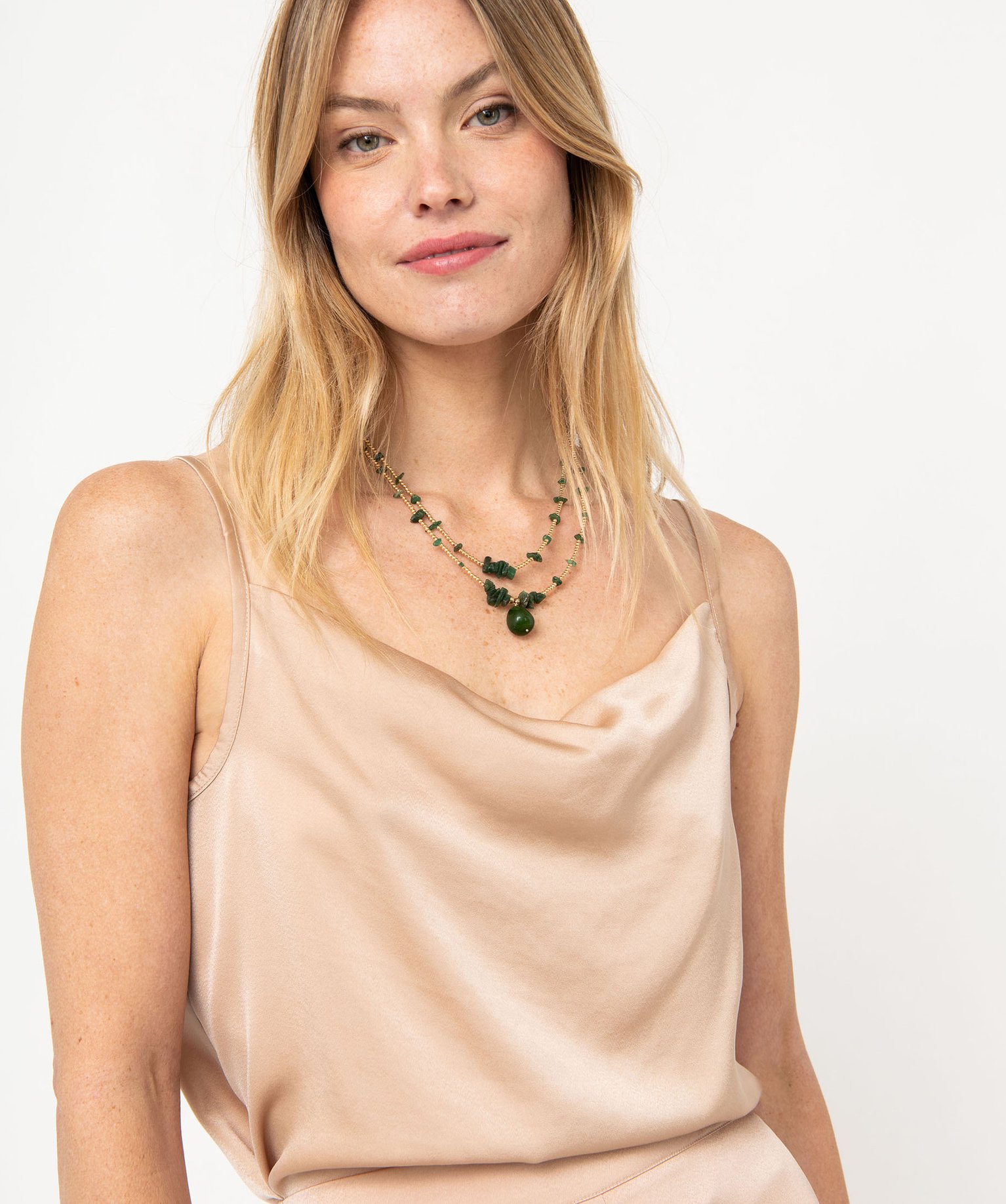 Débardeur en satin à col bénitier femme beige | GEMO