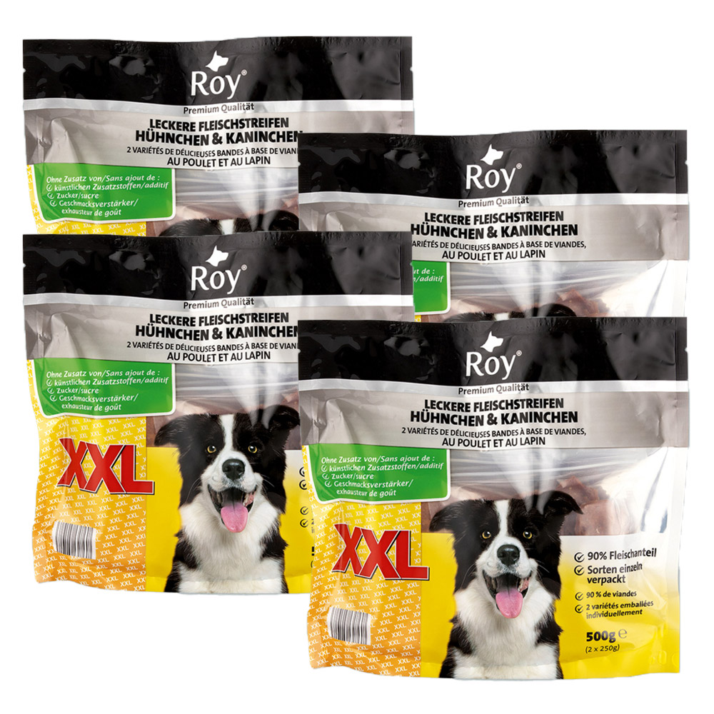 ROY Hunde-Snacks XXL, Hühnchen & Kaninchen 500g Packung - 4er Set