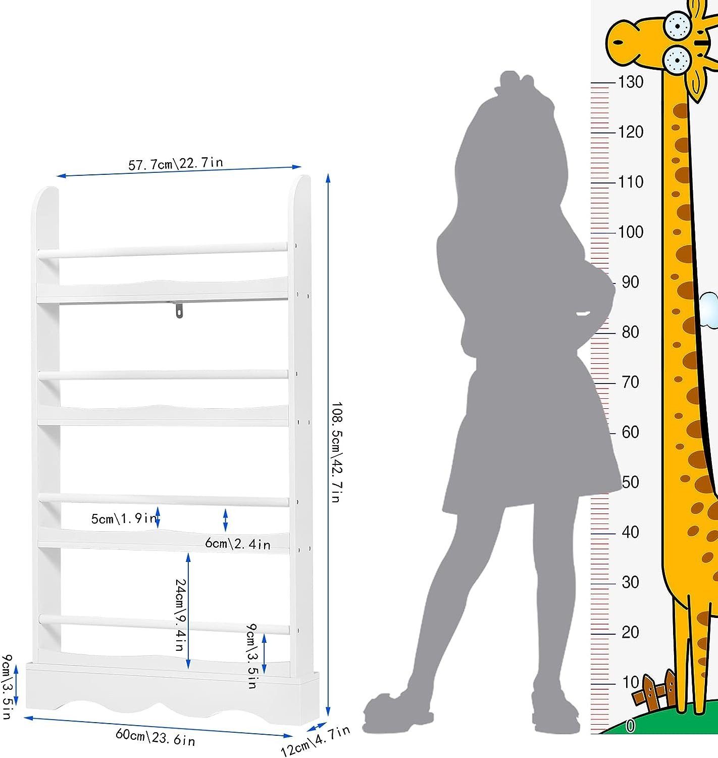 EUGAD Bücherregal, 1-tlg., Kinderregal mit 4 Ebenen aus Holzwerkstoff