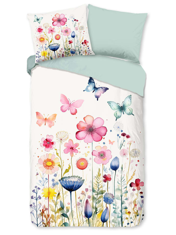 Pure Mikrofaser-Bettwäsche-Set in Weiß/ Grün günstig kaufen 140x200/220 cm