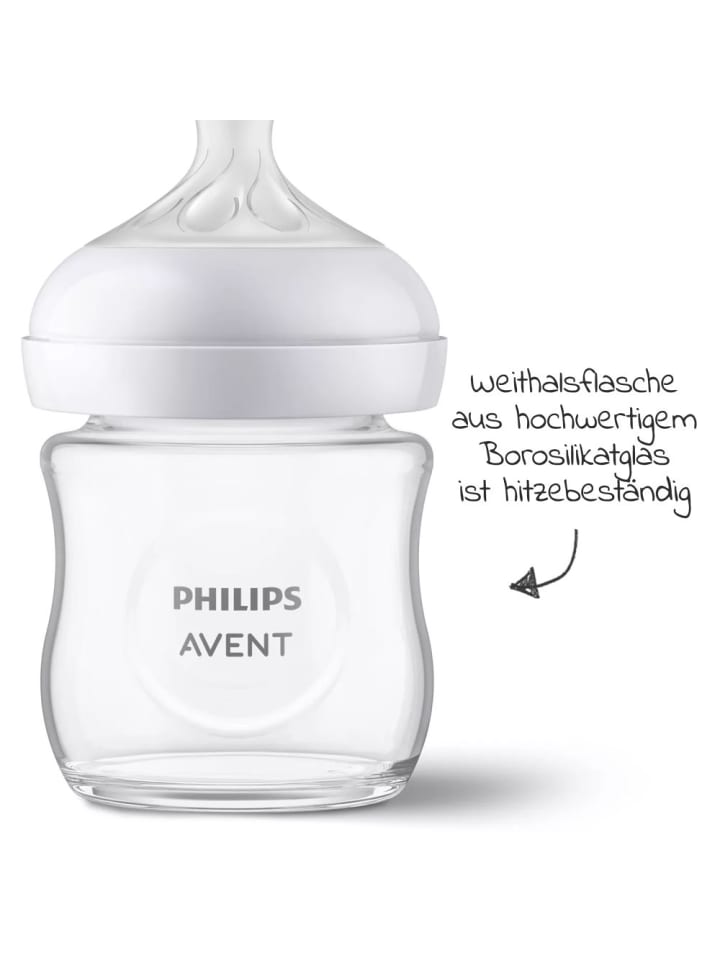 Philips Avent Glas-Flasche Natural Response 120ml   Silikon-Sauger in weiss günstig kaufen onesize