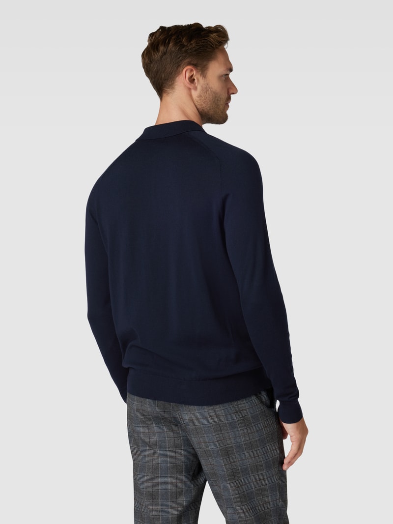 Pullover mit Polokragen aus Schurwolle in marineblau