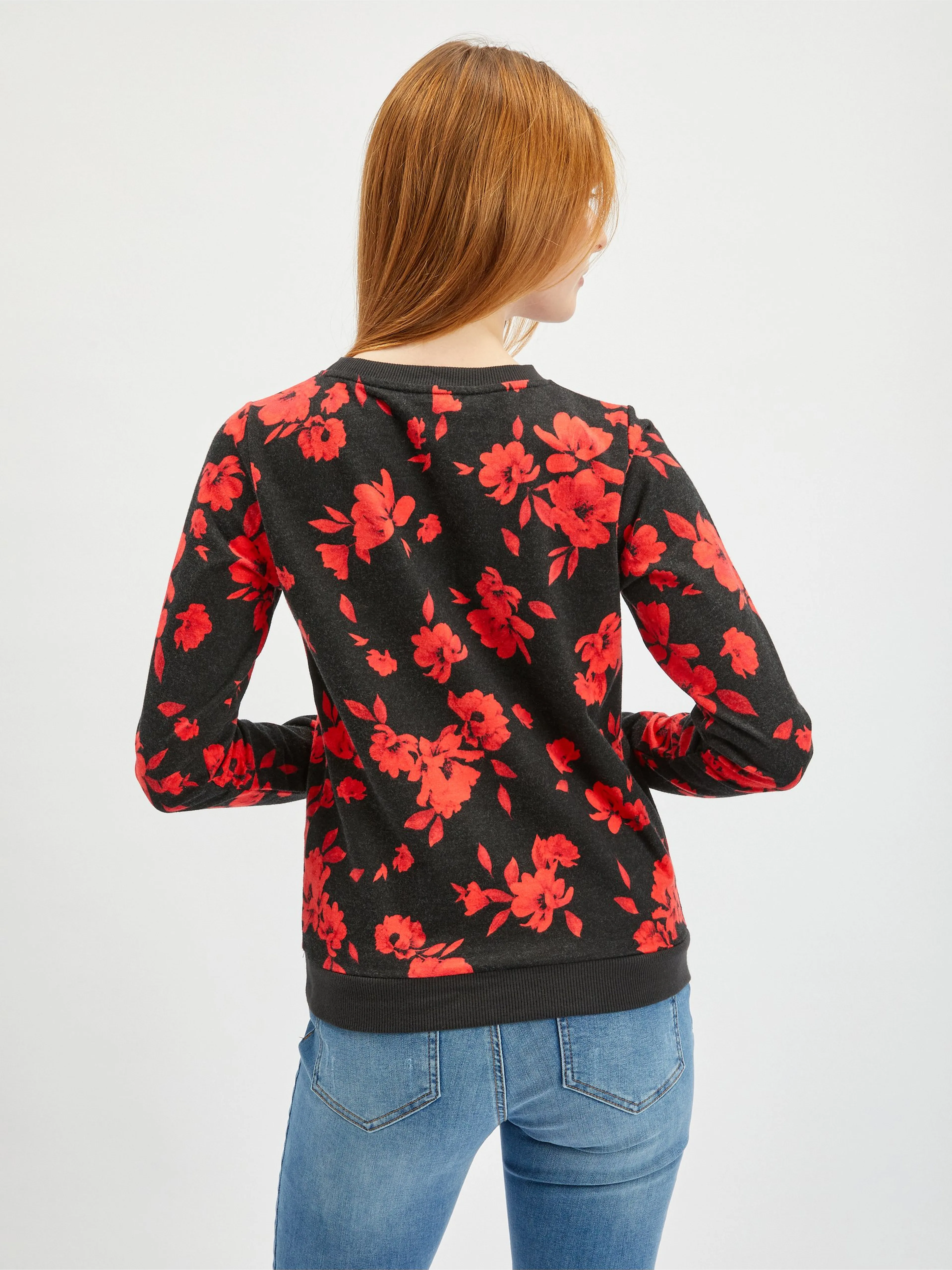 Rot-schwarzes geblümtes Damen-Sweatshirt ORSAY