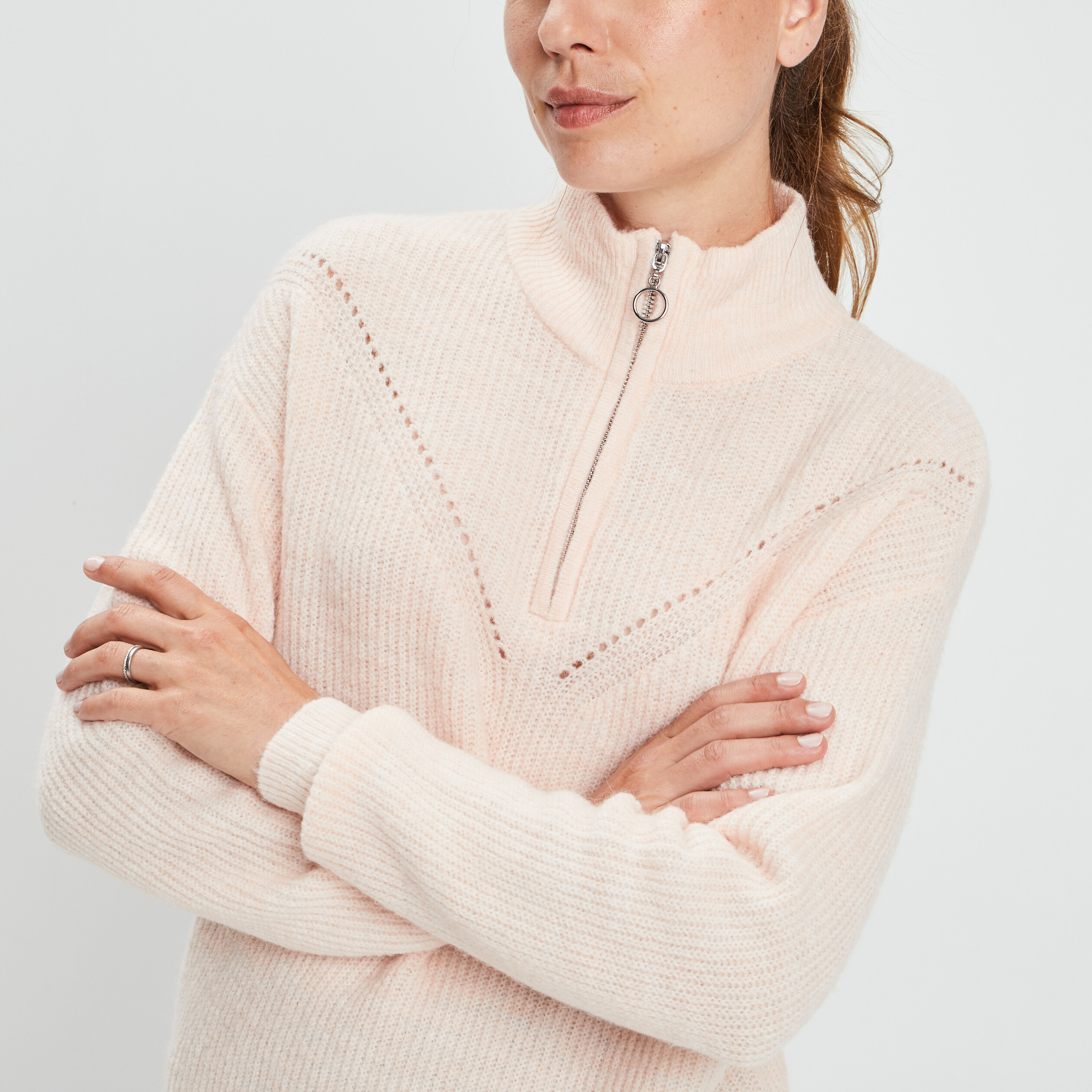 Pull à col montant zippé rose femme | La Halle
