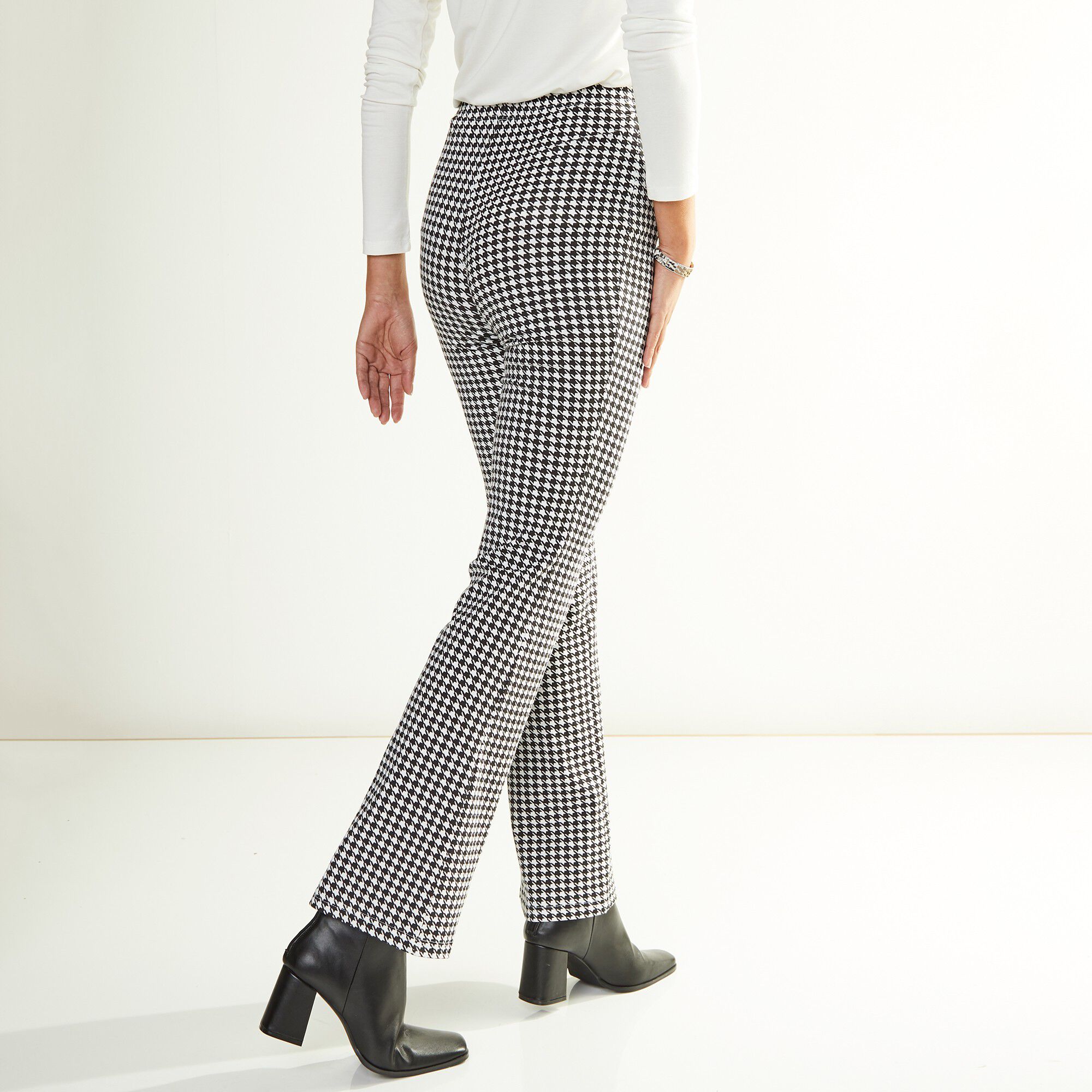 Legging boocut imprimé pied-de-poule, taille élastiquée
