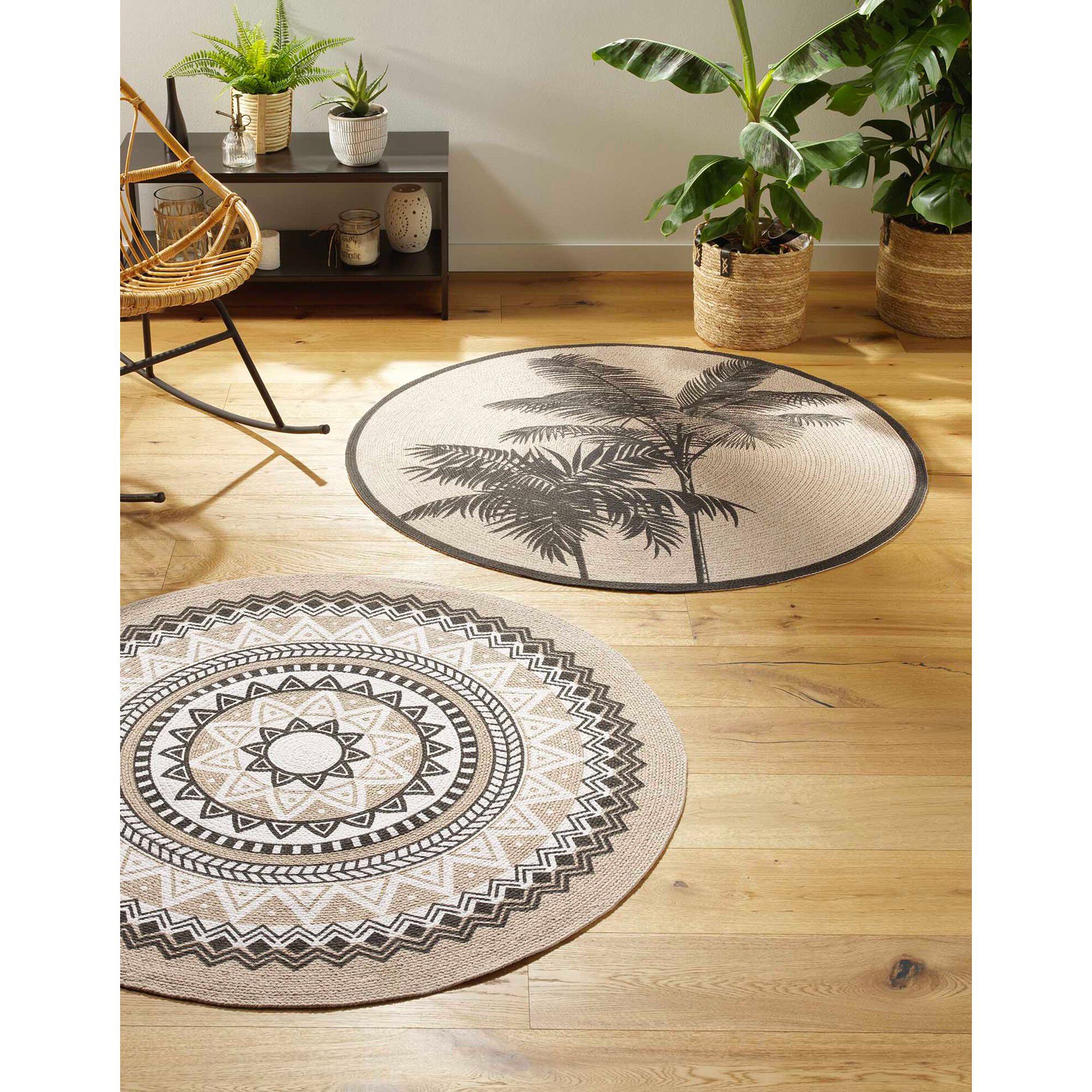 Tapis rond imprimé palmiers