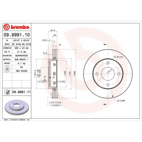 09.9991.11 BREMSSCHEIBE BREMBO VA  VP2 - ATU
