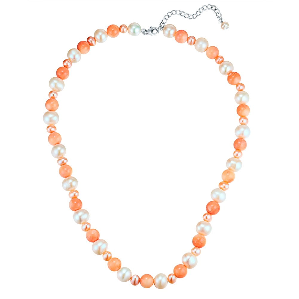 Valero Pearls Chaîne Argent sterling Corail Perle de culture d'eau douce en Argent collier