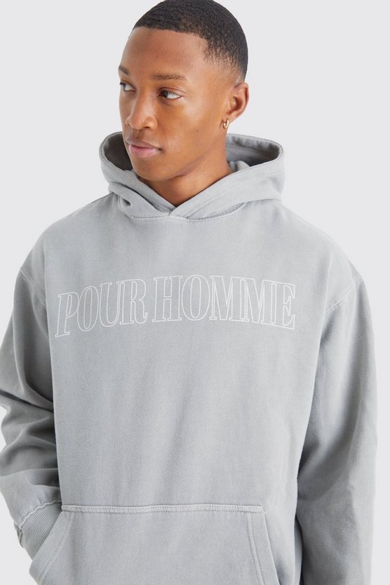 Gefärbter Oversize Hoodie mit Worldwide Print
