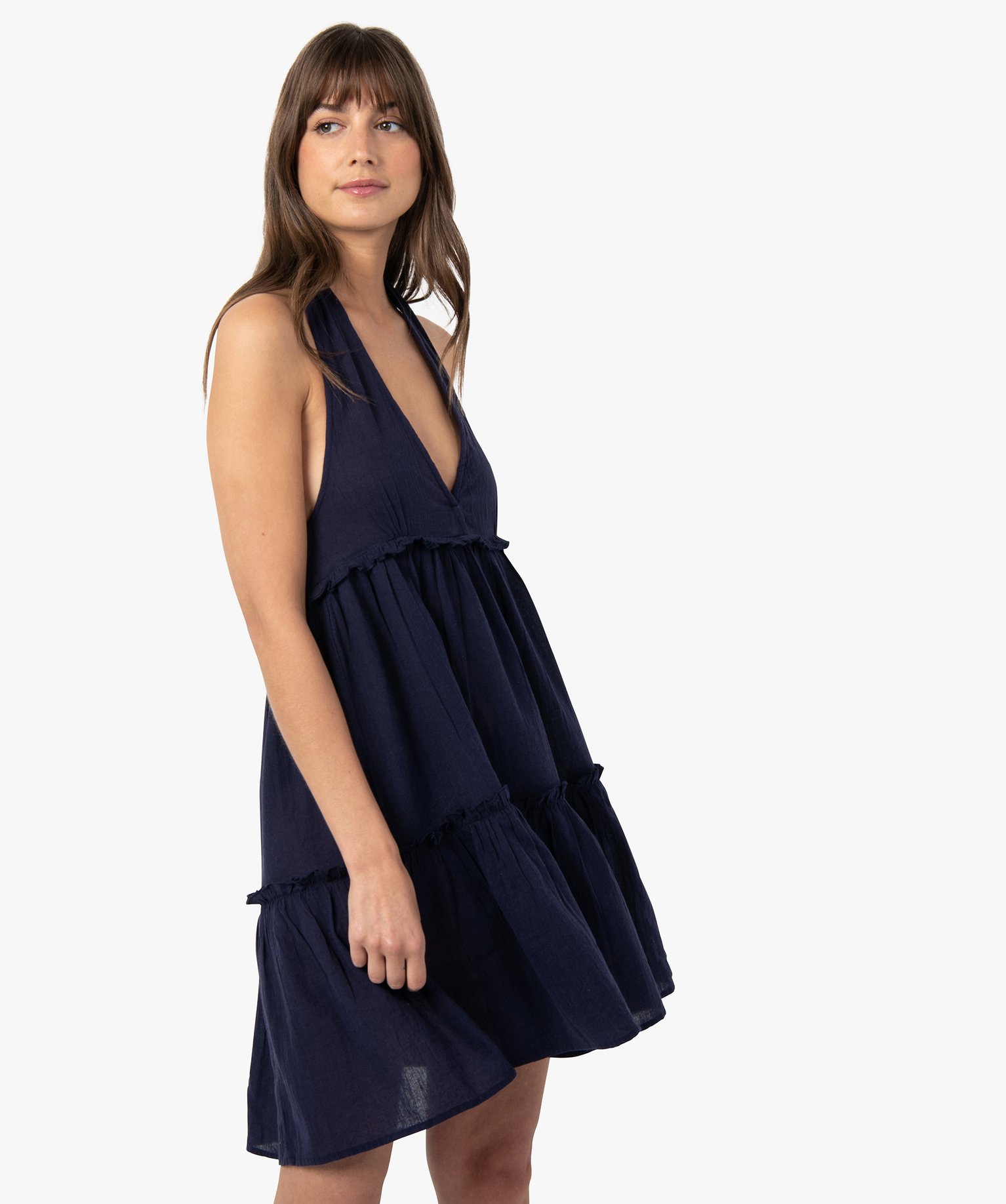 Robe de plage femme à volants bleu | GEMO