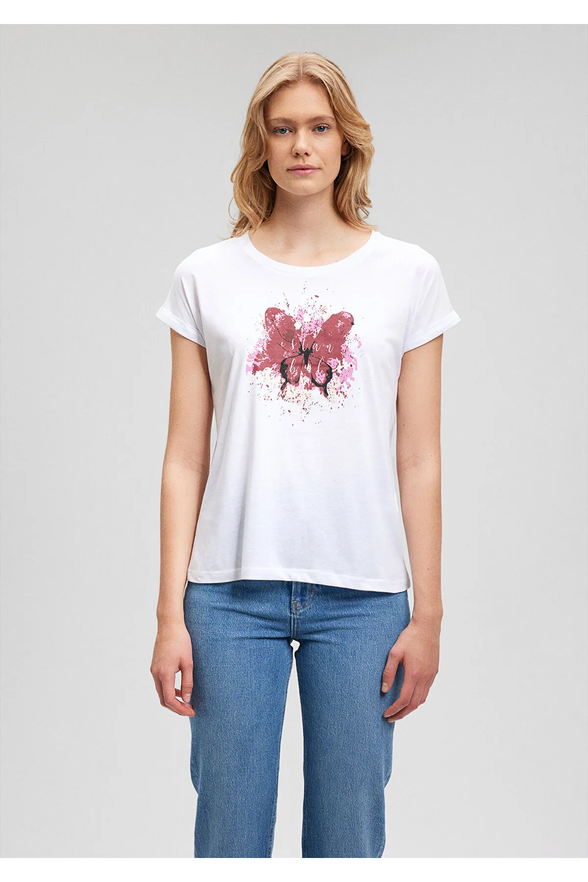 Mavi  Weißes Istanbul-T-Shirt mit Schmetterlingsdruck, schmale Passform / Slim Fit 167576-620