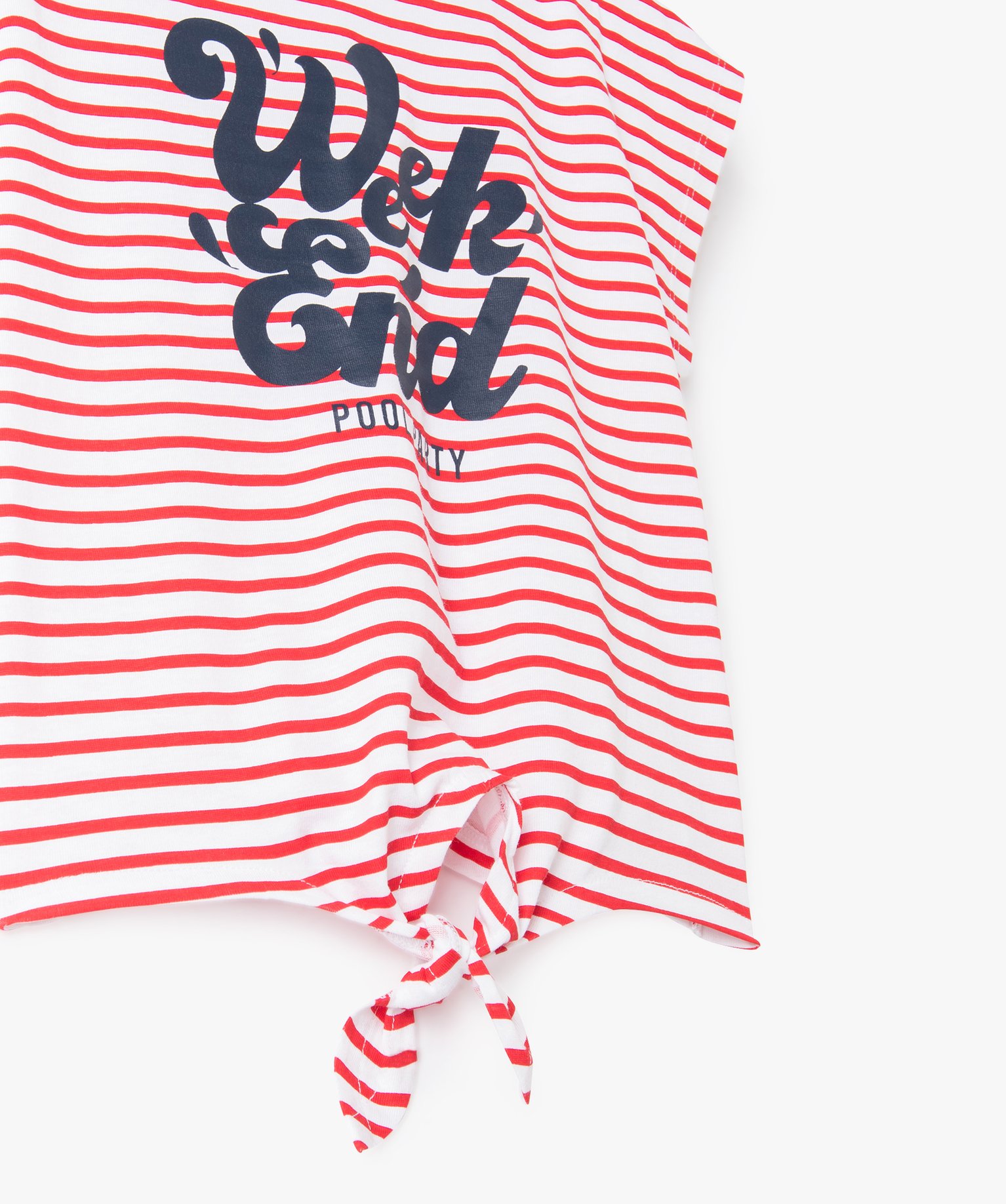 Tee-shirt fille à motifs noué dans le bas rouge | GEMO