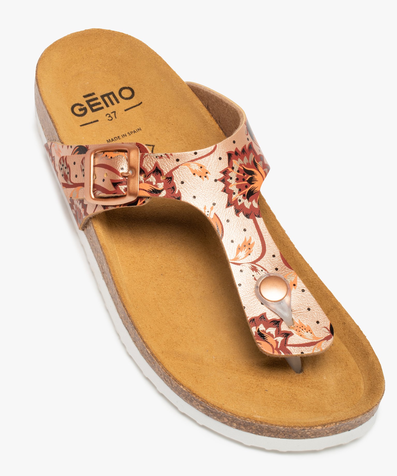 Sandales femme plates à bride entre-doigts métallisée rose | GEMO