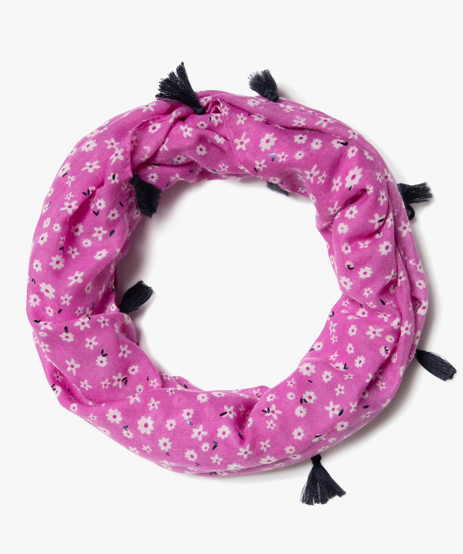 Foulard snood léger à fleurs et pompons fille violet | GEMO