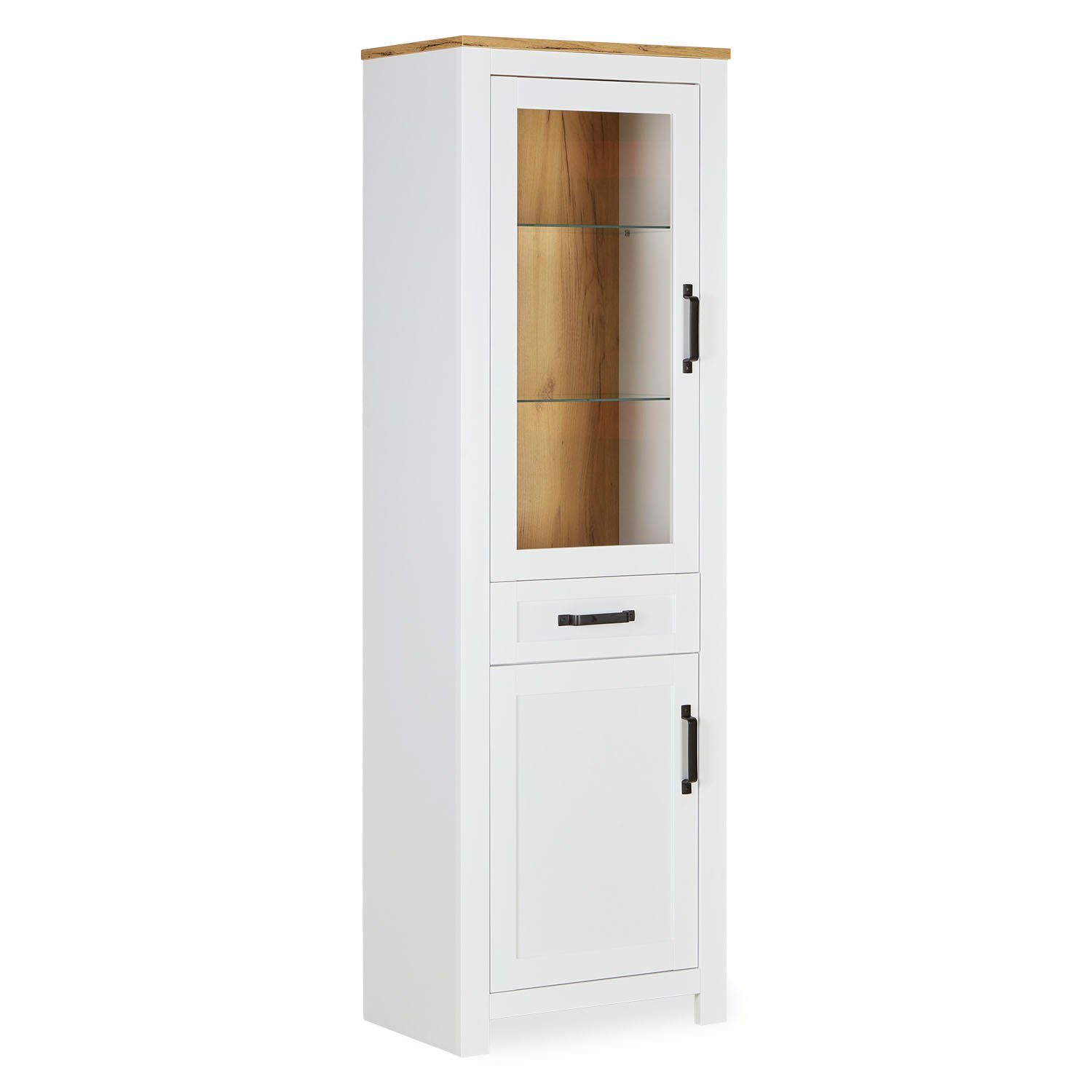 Homestyle4u Wohnwand Anbauwand Schrank Set 3 tlg. Weiß Eiche, (3-St)