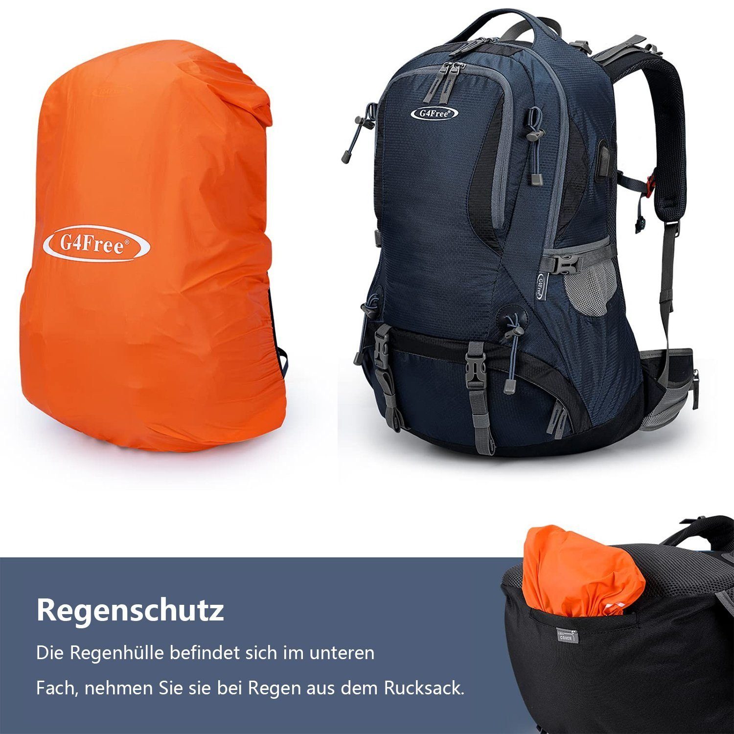 G4Free Trekkingrucksack, 50L Wanderrucksack, Wasserdicht Tagesrucksack