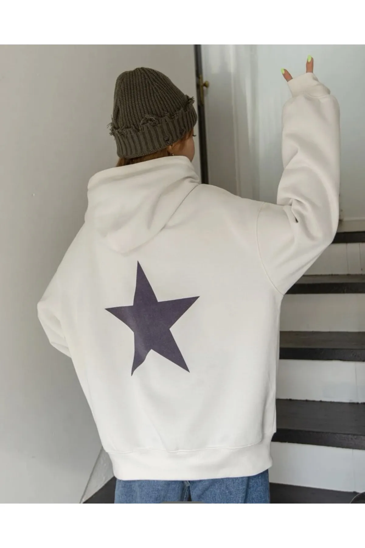 MOONBULL  Übergroßes Unisex-Sweatshirt mit Kapuze und Stern-Print
