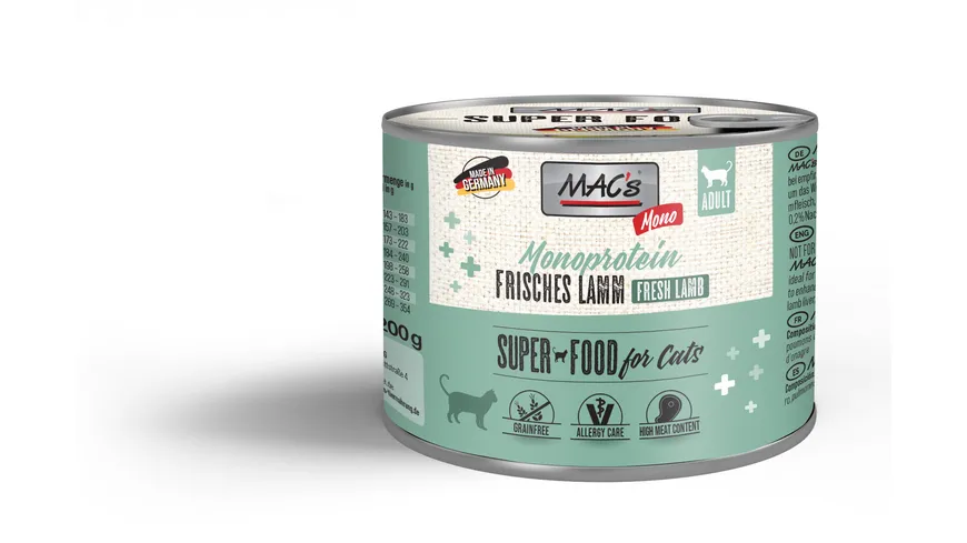 MAC's CAT Katzennassfutter Monoprotein Frisches Lamm 200 g