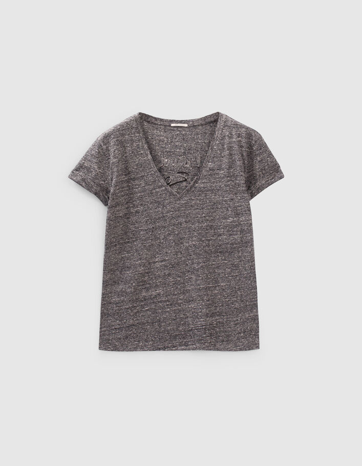 Tee-shirt gris message brodé dos Femme
