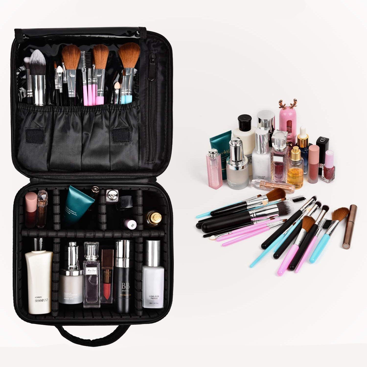 zggzerg Kosmetiktasche Portable Make Up Tasche mit Einstellbarem Teiler
