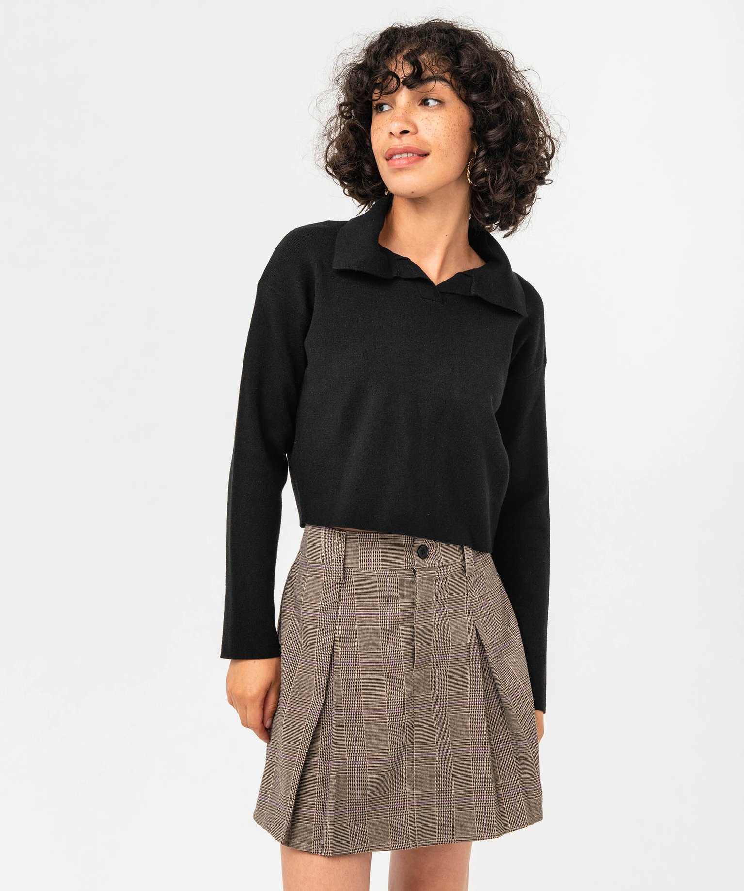Pull court avec col polo femme noir | GEMO