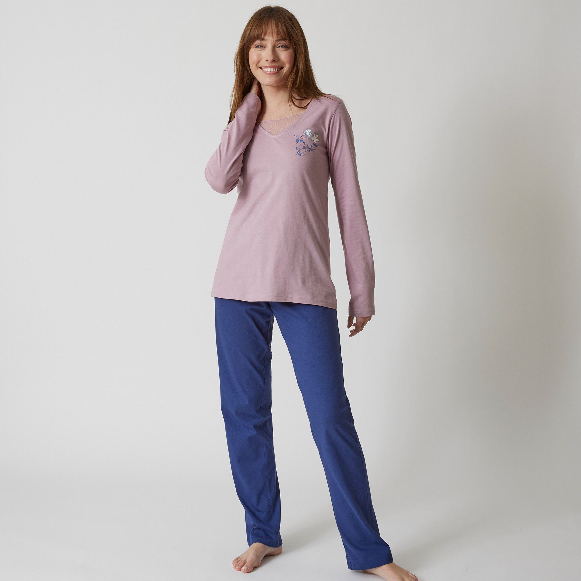 T-shirt pyjama manches longues motif floral imprimé