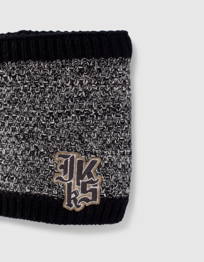 Snood noir tricot chiné badge logo bébé garçon