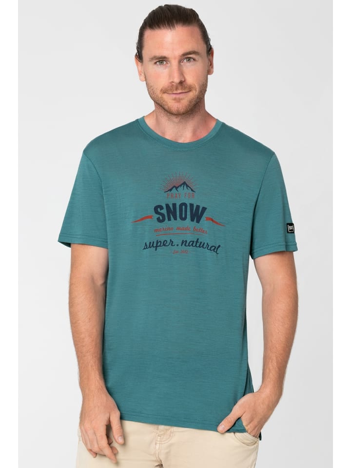 super.natural Merino T-Shirt M PRAY FOR SNOW TEE in petrol günstig kaufen S