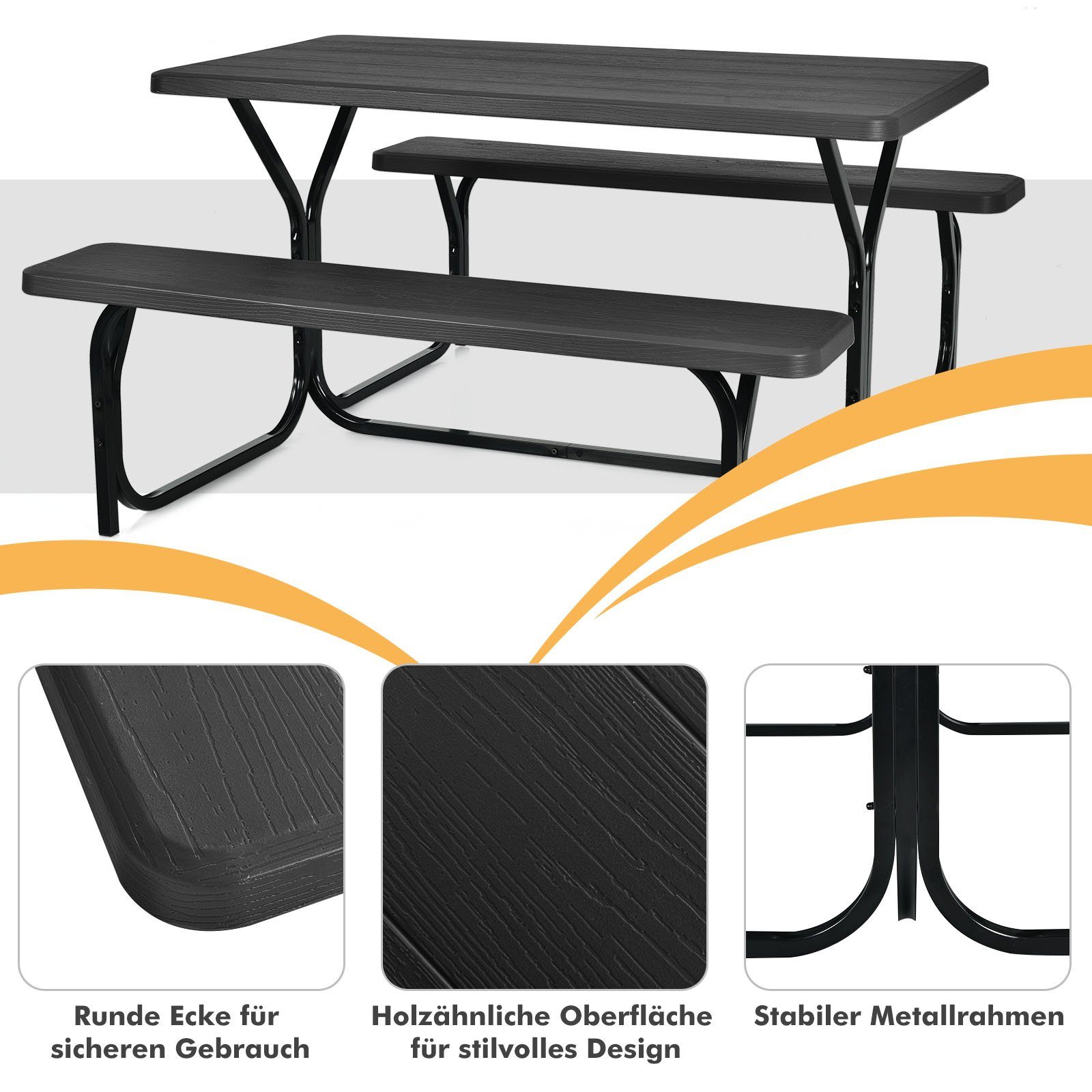 COSTWAY Bierzeltgarnitur, (3-tlg), bis 200kg belastbar, 137x150x72cm
