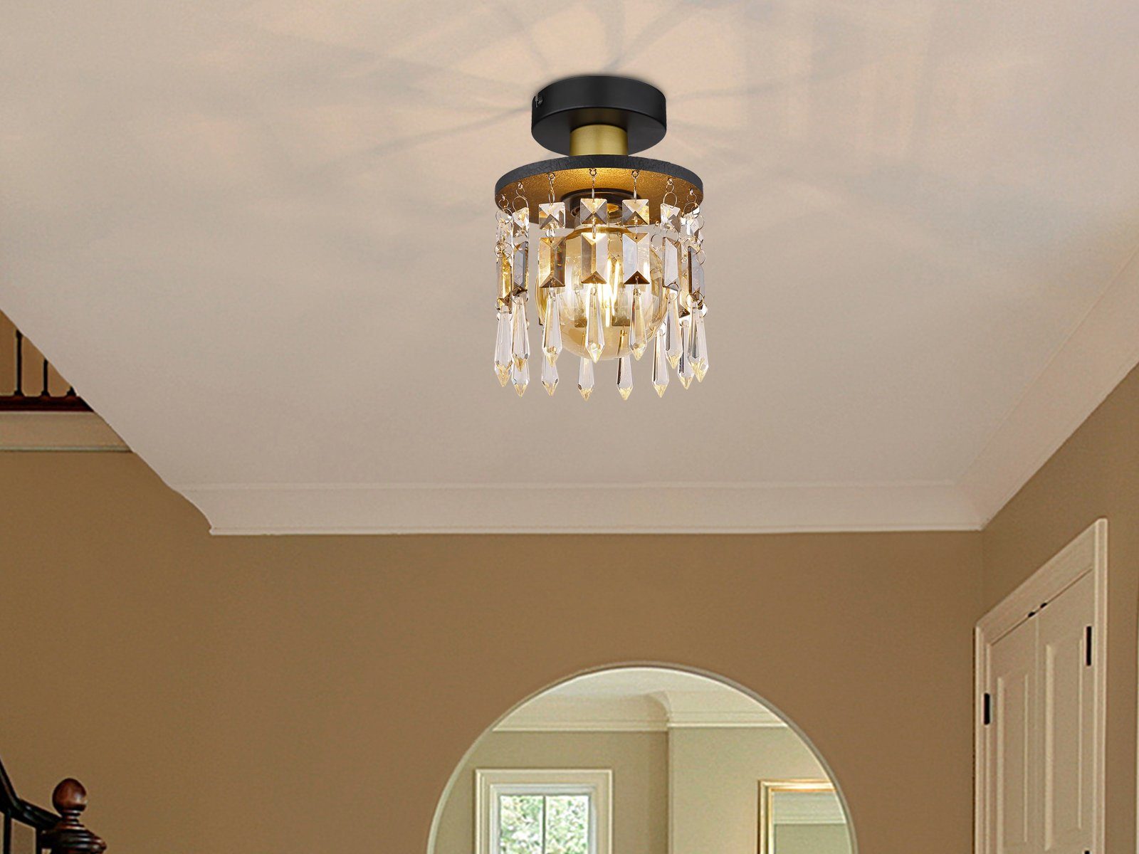 meineWunschleuchte LED Deckenleuchte, LED wechselbar, warmweiß, kleine ausgefallene Designer Lampe mit Kristall für Treppenhaus Ø 15cm